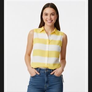 Banana Republic Yellow and White Striped Button Down Shirt